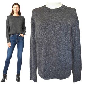 Banana Republic Metallic Ribbed Crewneck Sweater Gunmetal XS